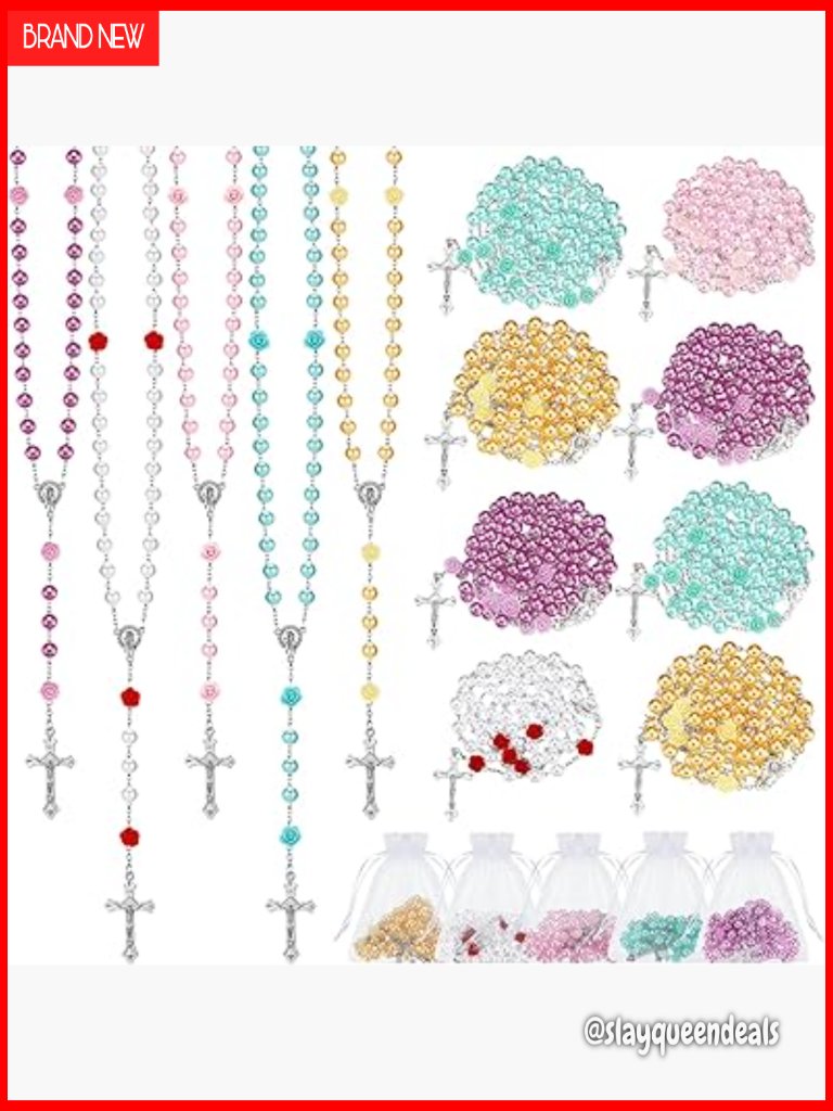 20 Pcs Pearl Rosary Catholic Beads Prayer Gifts Rose Cross Necklace For Women
